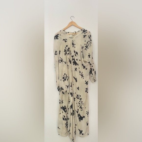 new zara Black and White Floral Maxi Dress printed art one sleeve - Picture 9 of 15